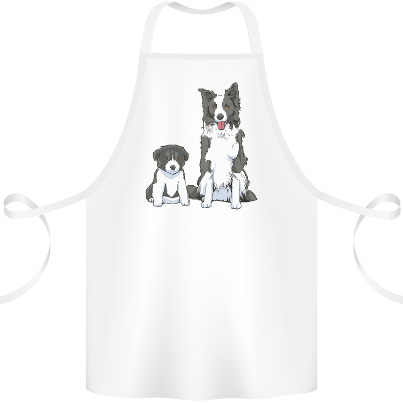 A Border Collie and Puppy Cotton Apron 100% Organic White