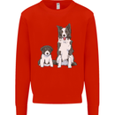A Border Collie and Puppy Kids Sweatshirt Jumper Bright Red