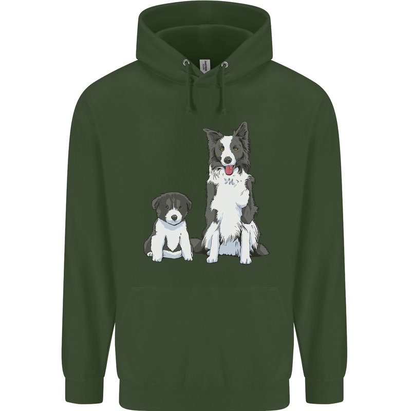 A Border Collie and Puppy Mens 80% Cotton Hoodie Forest Green