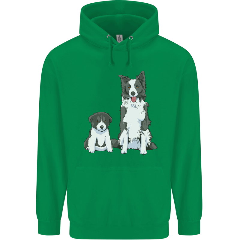 A Border Collie and Puppy Mens 80% Cotton Hoodie Irish Green