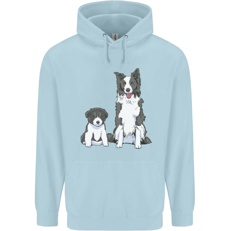 A Border Collie and Puppy Mens 80% Cotton Hoodie Light Blue