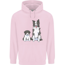 A Border Collie and Puppy Mens 80% Cotton Hoodie Light Pink