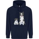 A Border Collie and Puppy Mens 80% Cotton Hoodie Navy Blue