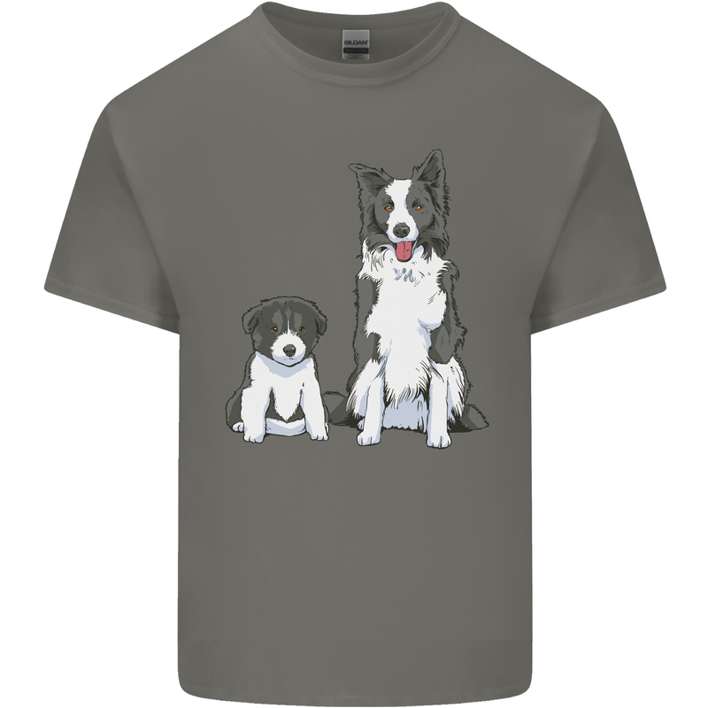 A Border Collie and Puppy Mens Cotton T-Shirt Tee Top Charcoal