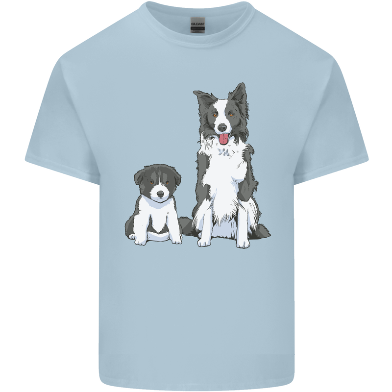 A Border Collie and Puppy Mens Cotton T-Shirt Tee Top Light Blue
