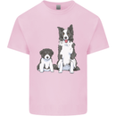 A Border Collie and Puppy Mens Cotton T-Shirt Tee Top Light Pink