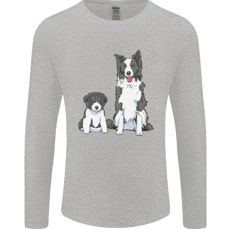 A Border Collie and Puppy Mens Long Sleeve T-Shirt Sports Grey