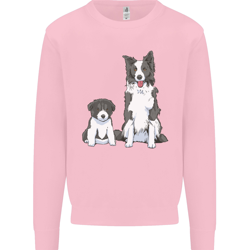 A Border Collie and Puppy Mens Sweatshirt Jumper Light Pink
