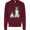 A Border Collie and Puppy Mens Sweatshirt Jumper Maroon