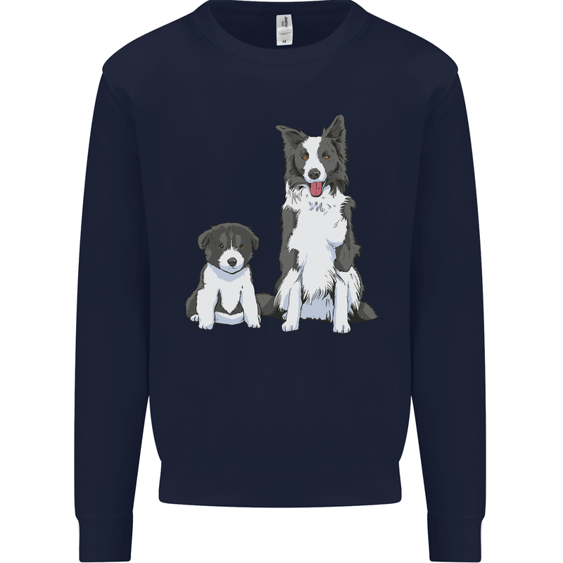 A Border Collie and Puppy Mens Sweatshirt Jumper Navy Blue