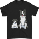 A Border Collie and Puppy Mens T-Shirt 100% Cotton Black