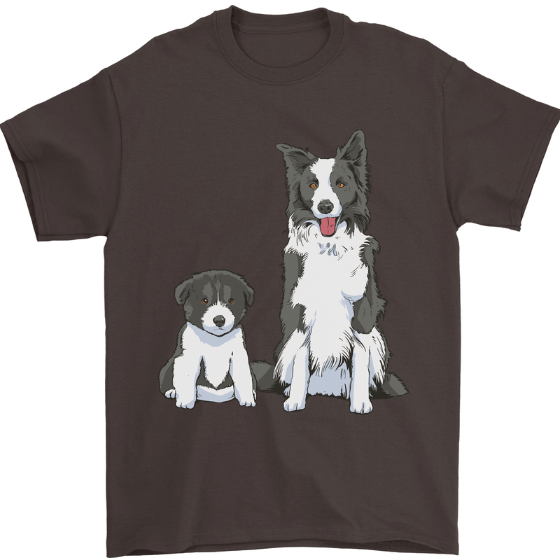 A Border Collie and Puppy Mens T-Shirt 100% Cotton Dark Chocolate
