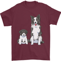 A Border Collie and Puppy Mens T-Shirt 100% Cotton Maroon