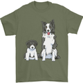 A Border Collie and Puppy Mens T-Shirt 100% Cotton Military Green