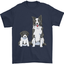 A Border Collie and Puppy Mens T-Shirt 100% Cotton Navy Blue