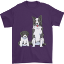 A Border Collie and Puppy Mens T-Shirt 100% Cotton Purple