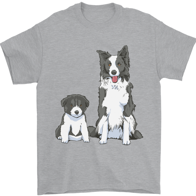 A Border Collie and Puppy Mens T-Shirt 100% Cotton Sports Grey