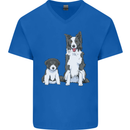 A Border Collie and Puppy Mens V-Neck Cotton T-Shirt Royal Blue