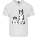A Border Collie and Puppy Mens V-Neck Cotton T-Shirt White
