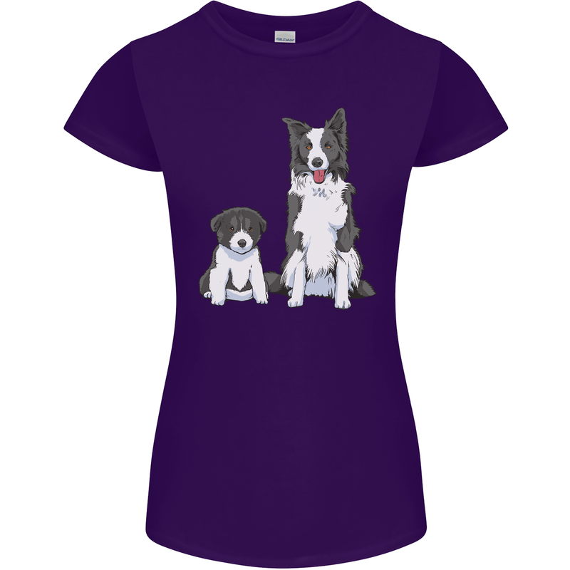 A Border Collie and Puppy Womens Petite Cut T-Shirt Purple