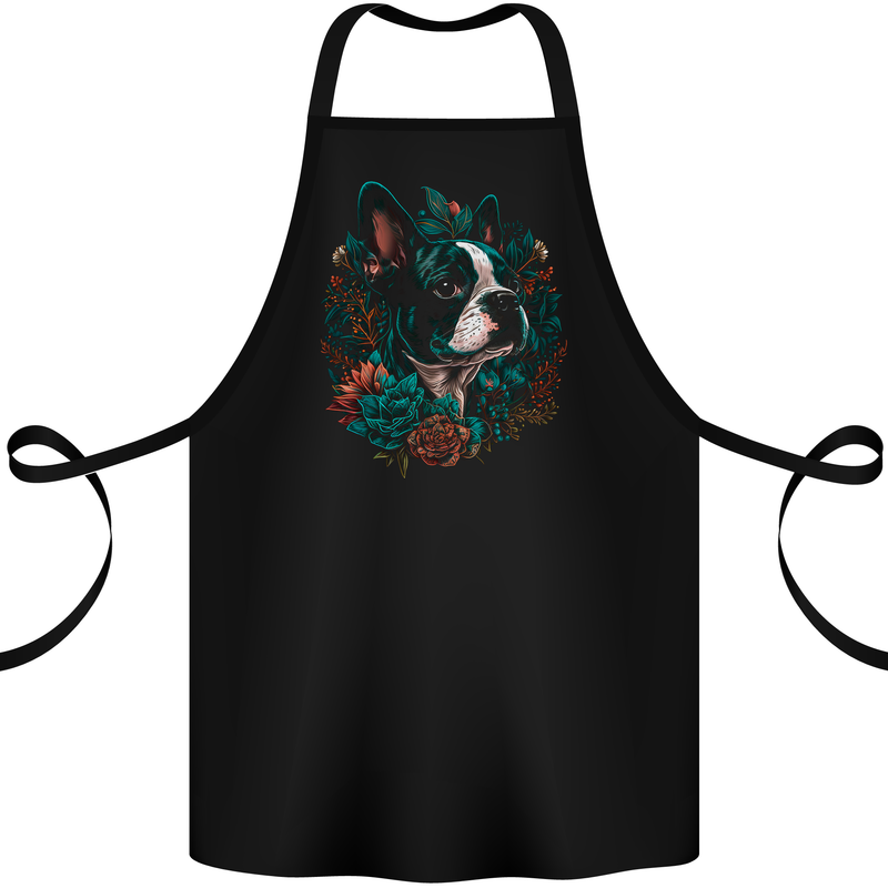 A Boston Terrier Dog Cotton Apron 100% Organic Black
