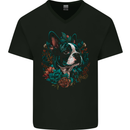A Boston Terrier Dog Mens V-Neck Cotton T-Shirt Black