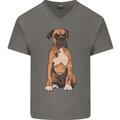 A Boxer Dog Mens V-Neck Cotton T-Shirt Charcoal