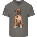 A Boxer Dog Mens V-Neck Cotton T-Shirt Charcoal