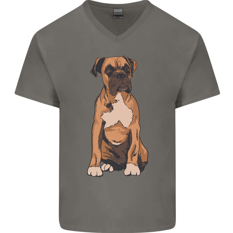 A Boxer Dog Mens V-Neck Cotton T-Shirt Charcoal