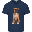 A Boxer Dog Mens V-Neck Cotton T-Shirt Navy Blue