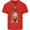 A Boxer Dog Mens V-Neck Cotton T-Shirt Red