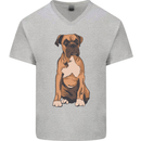 A Boxer Dog Mens V-Neck Cotton T-Shirt Sports Grey