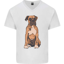 A Boxer Dog Mens V-Neck Cotton T-Shirt White