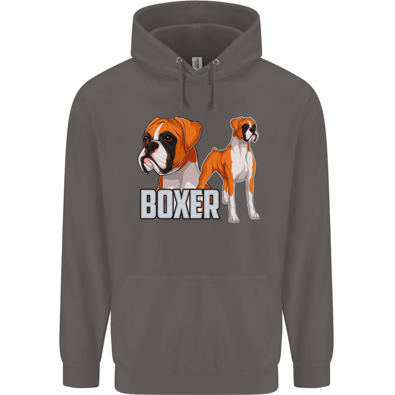 A Boxer Illustration Dog Mens 80% Cotton Hoodie Charcoal