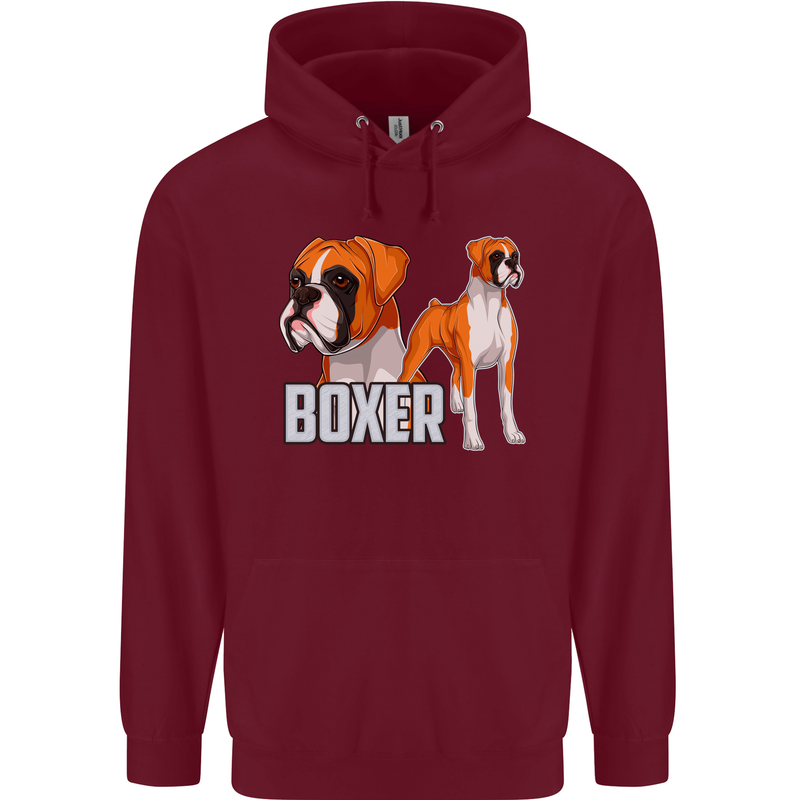 A Boxer Illustration Dog Mens 80% Cotton Hoodie Maroon