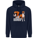 A Boxer Illustration Dog Mens 80% Cotton Hoodie Navy Blue