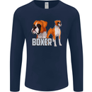 A Boxer Illustration Dog Mens Long Sleeve T-Shirt Navy Blue