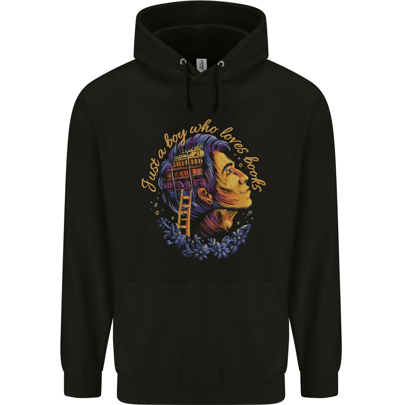 A Boy Who Loves Books Bookworm Reader Mens 80% Cotton Hoodie Black