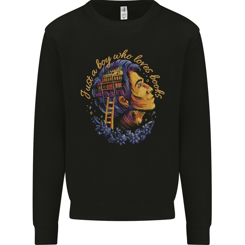 A Boy Who Loves Books Bookworm Reader Mens Sweatshirt Jumper Black