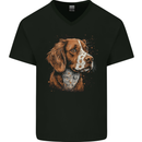 A Brittany Spaniel Dog Mens V-Neck Cotton T-Shirt Black