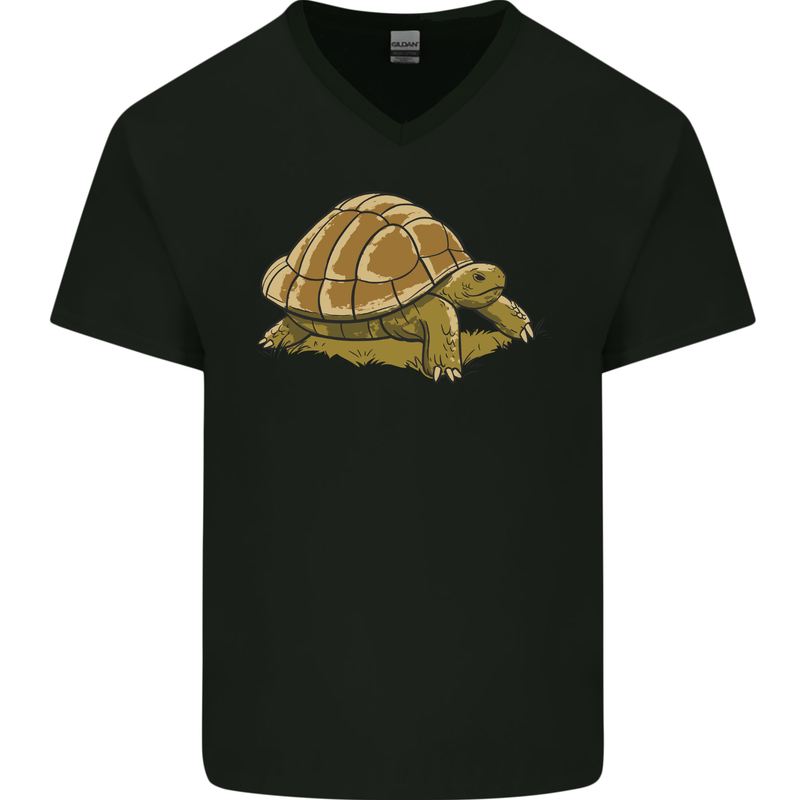 A Brown Tortoise Mens V-Neck Cotton T-Shirt Black