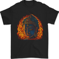 A Buddha Statue With Flames Mens T-Shirt 100% Cotton Black