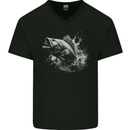 A Carp Fish Mens V-Neck Cotton T-Shirt Black