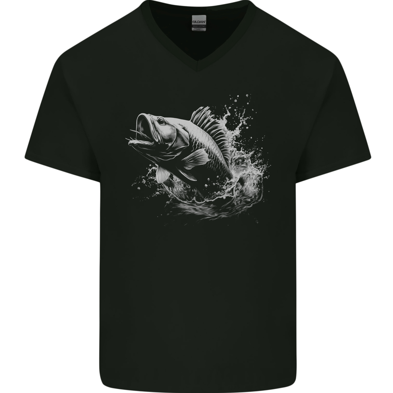 A Carp Fish Mens V-Neck Cotton T-Shirt Black