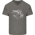 A Carp Fish Mens V-Neck Cotton T-Shirt Charcoal