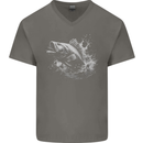 A Carp Fish Mens V-Neck Cotton T-Shirt Charcoal