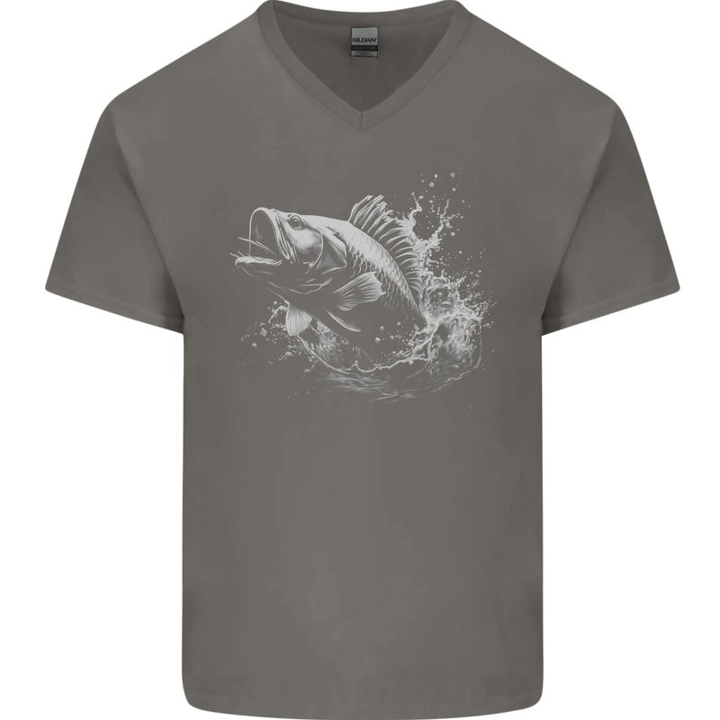 A Carp Fish Mens V-Neck Cotton T-Shirt Charcoal