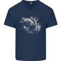 A Carp Fish Mens V-Neck Cotton T-Shirt Navy Blue