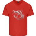 A Carp Fish Mens V-Neck Cotton T-Shirt Red