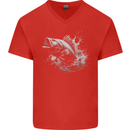 A Carp Fish Mens V-Neck Cotton T-Shirt Red